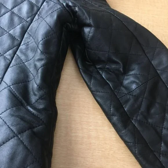 KENAR Black Quilted Leather Jacket Women's Size 4 - Picture 7 of 12